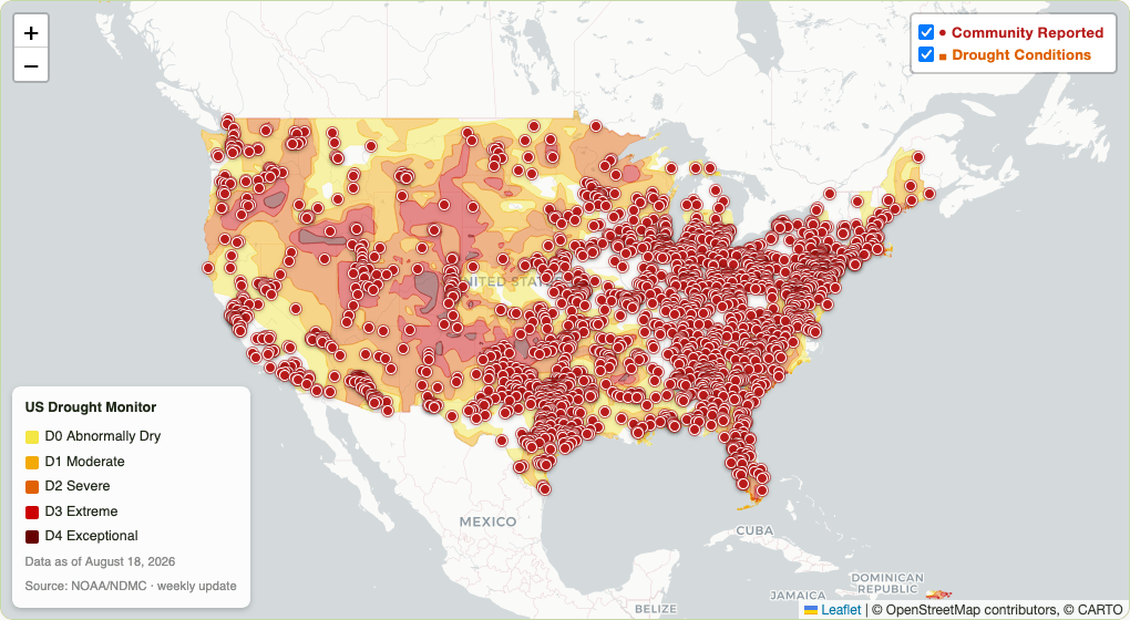 drought conditions map of the united states of america. Source: https://brockovichdatacenter.com/index.html